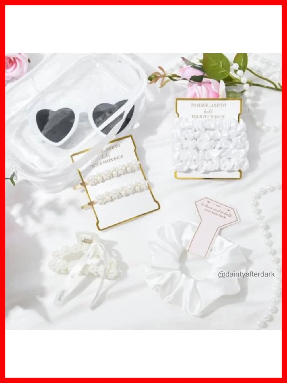 Bridesmaid Proposal Gift Set Clear Toiletry Bag Pearl Hair Clips Scrunchies